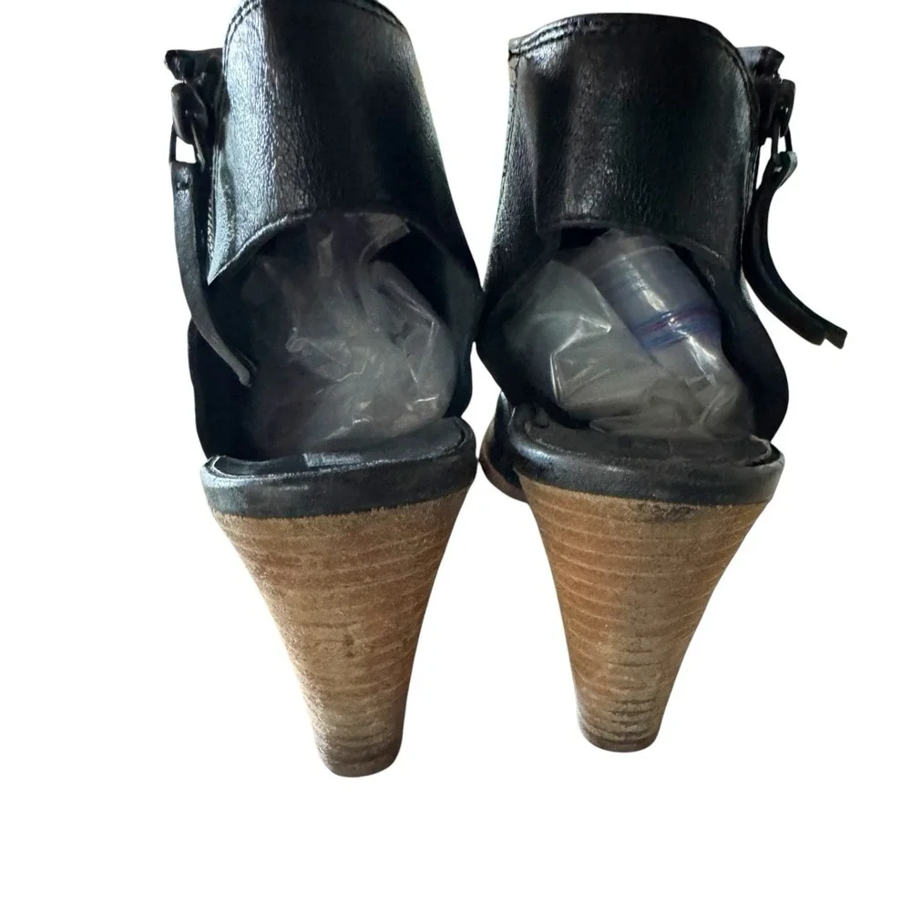 Paul Green Black Leather Open Heel Ankle Booties